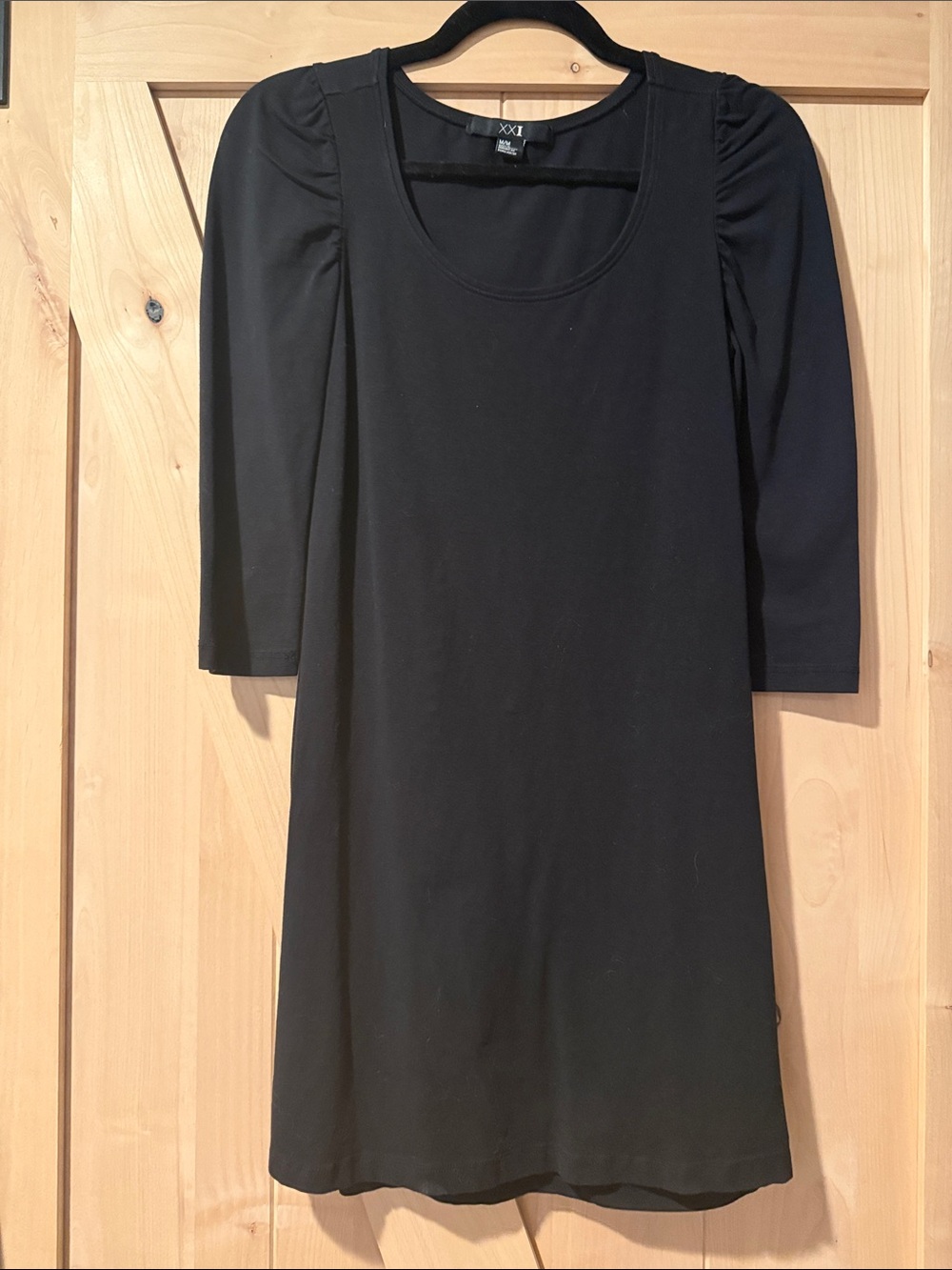 Forever 21 Black Scoop-Neck Mini Dress with Three-Quarter Sleeves